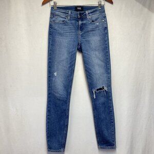 PAIGE Verdugo Ankle Distressed Skinny Jeans Women 25 Blue Medium Wash Stretch